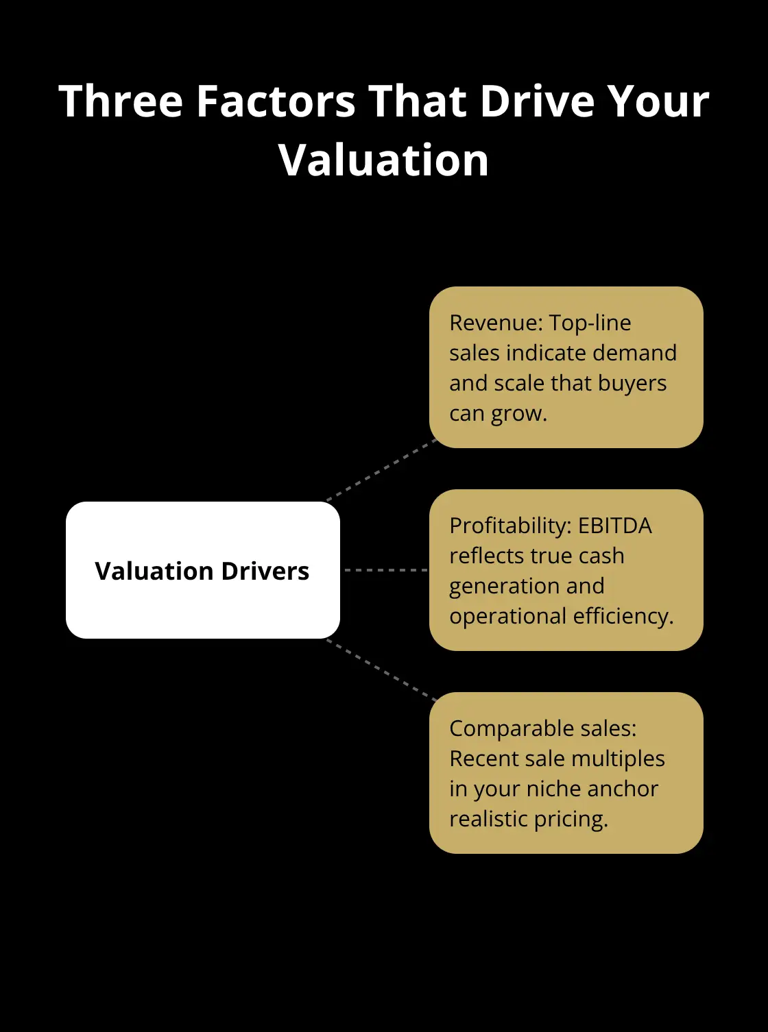 Visualization of revenue, profitability, and comparable sales as the core drivers of small business valuation - DIY confidence