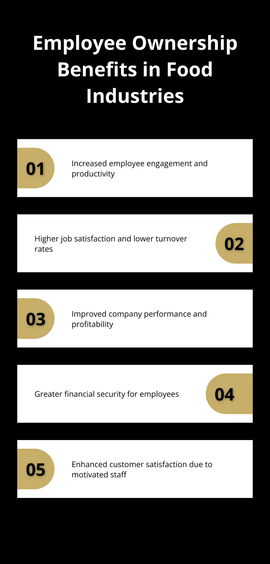 Infographic showing key benefits of employee ownership in food-related industries - sell a restaurant business