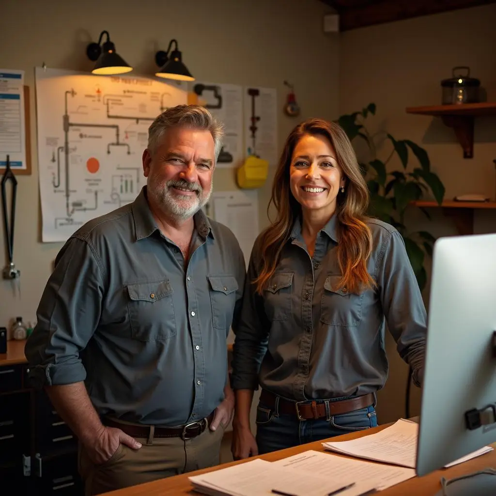 man and woman selling plumbing business for sale