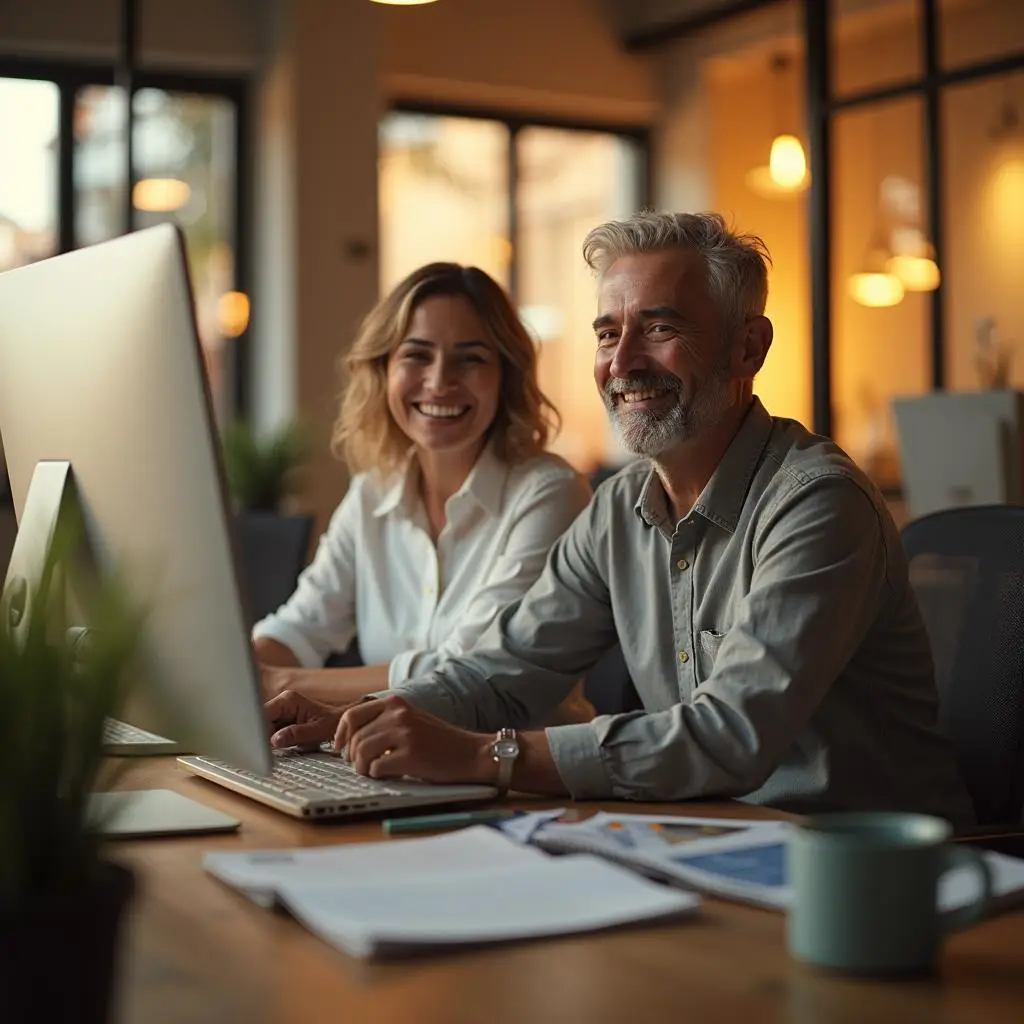 man and woman working on their internet business for sale