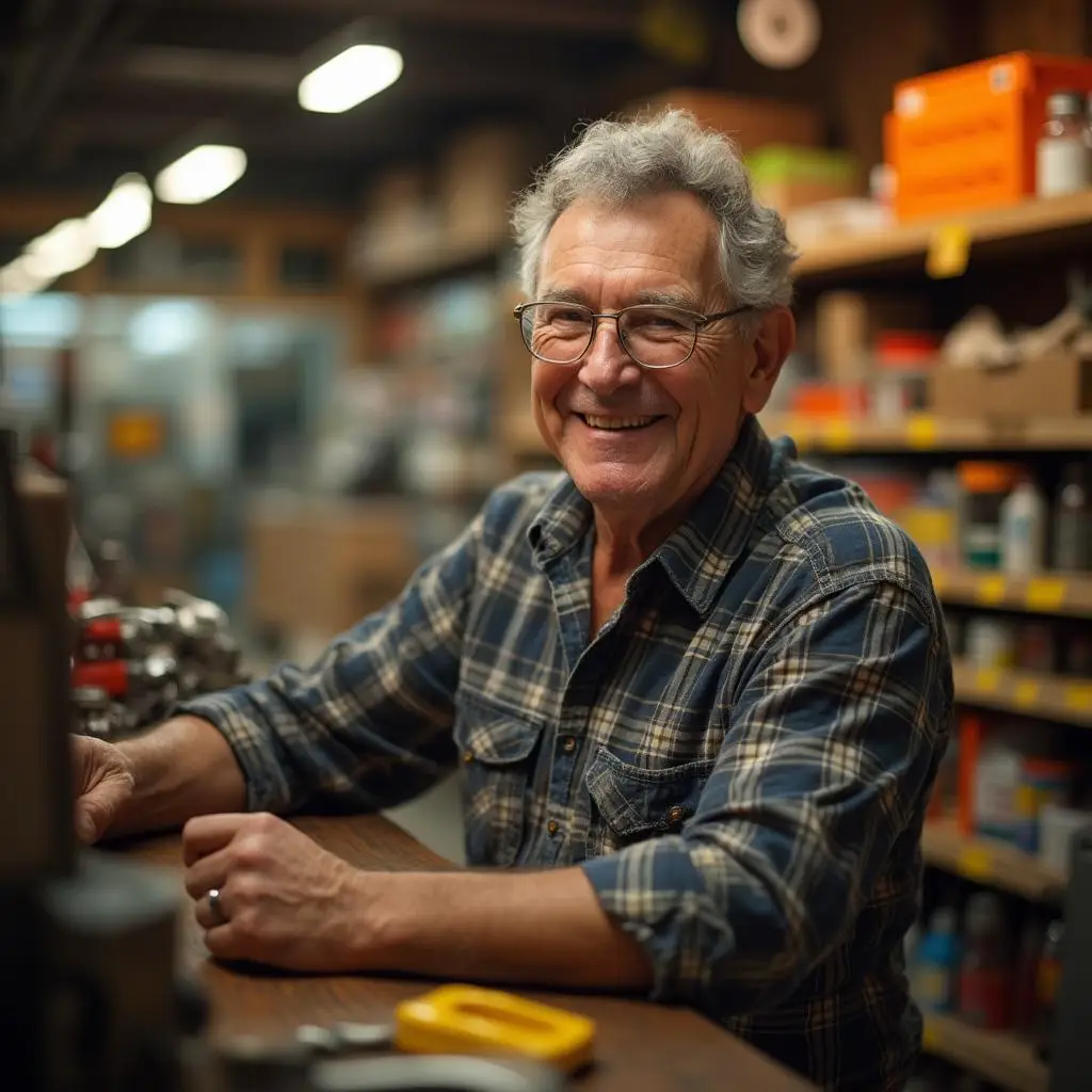 man working inside a hardware store for sale